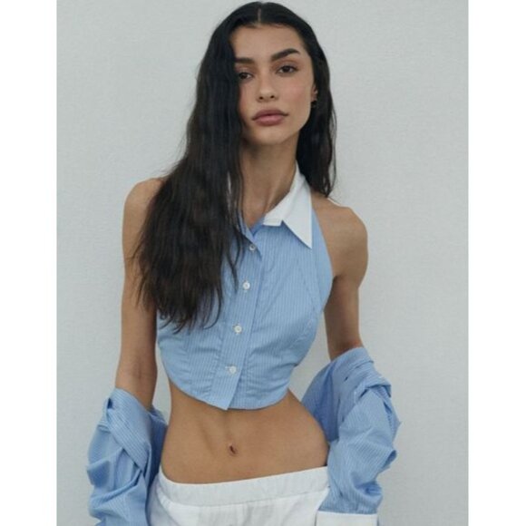 WOERA Tuxedo Top in White - Picture 2 of 5